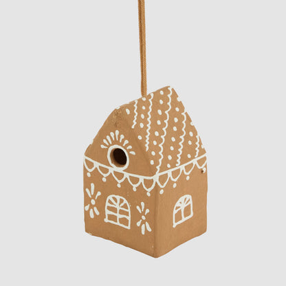 Mache Patterned Hanging Gingerbread Cottage 2 pcs