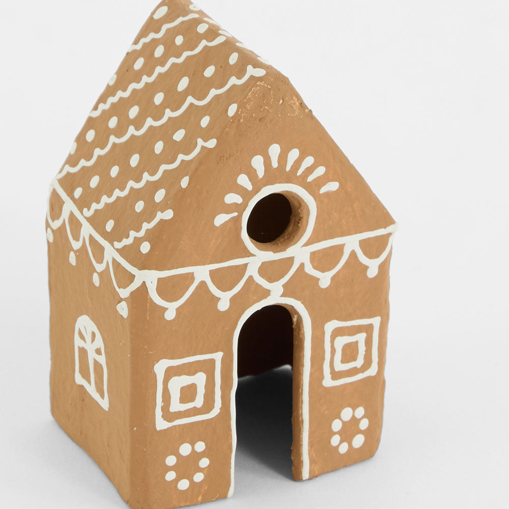 Mache Patterned Hanging Gingerbread Cottage 2 pcs