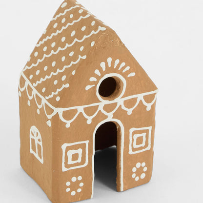 Mache Patterned Hanging Gingerbread Cottage 2 pcs