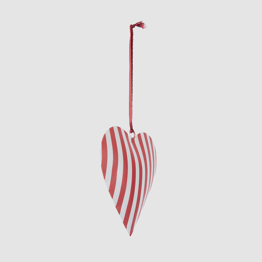 Candy Cane Hand Painted Heart Tree Decoration 6 pcs