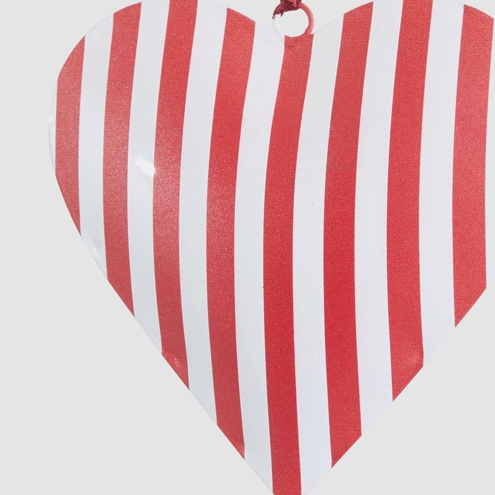 Candy Cane Hand Painted Heart Tree Decoration 6 pcs