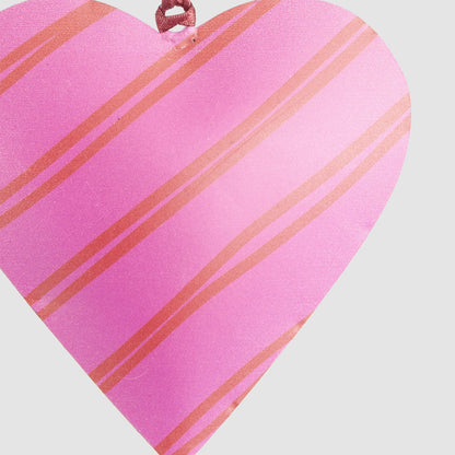 Joy Hand Painted Heart Tree Decoration Pink & Red Stripes 3 pcs