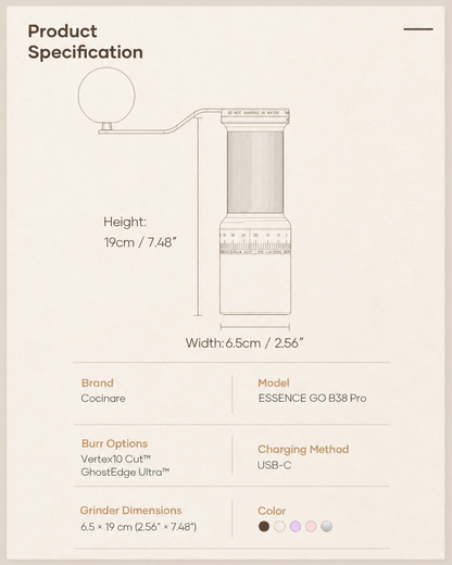 Cocinare ESSENCE GO B38 Portable Manual Coffee Grinder